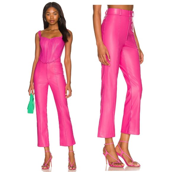 Bardot Pants & Jumpsuits New Bardot Polly Vegan Leather Pant Hot Pink Fuchsia High Waisted